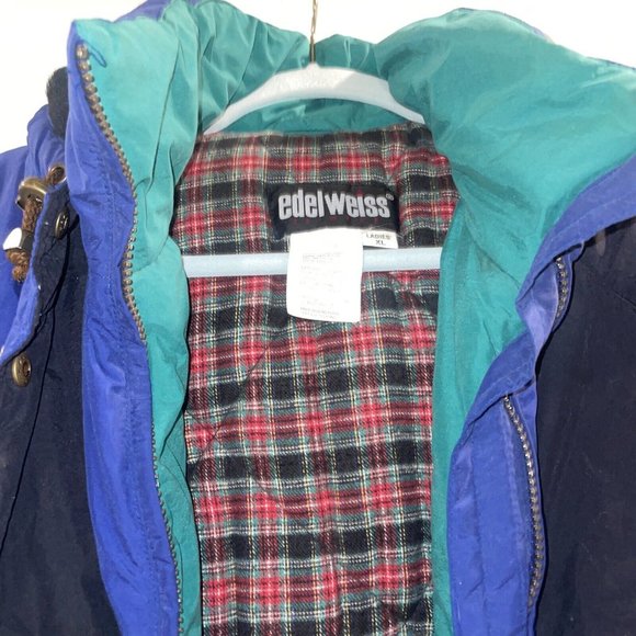 Vintage Edelweiss Ski Jacket Women's Blue Green Plaid Lined Snow Cold Snow Sz XL - Picture 3 of 10